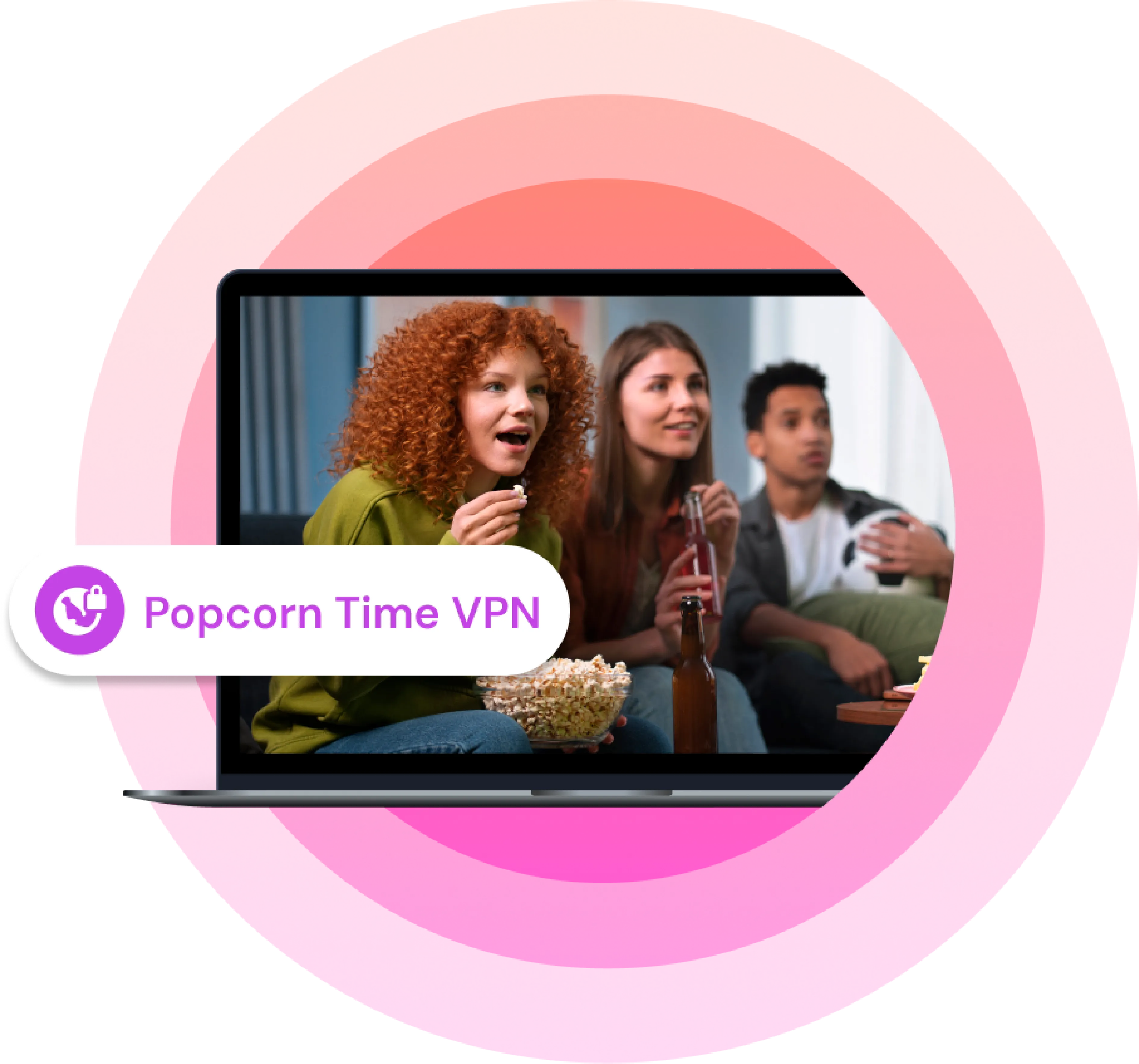 Icons illustrating risks of using Popcorn Time, including IP address exposure, malware, legal issues, tracking, and unverified content sources.